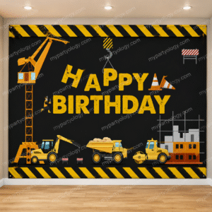 Construction Happy Birthday Backdrop (8x6ft)