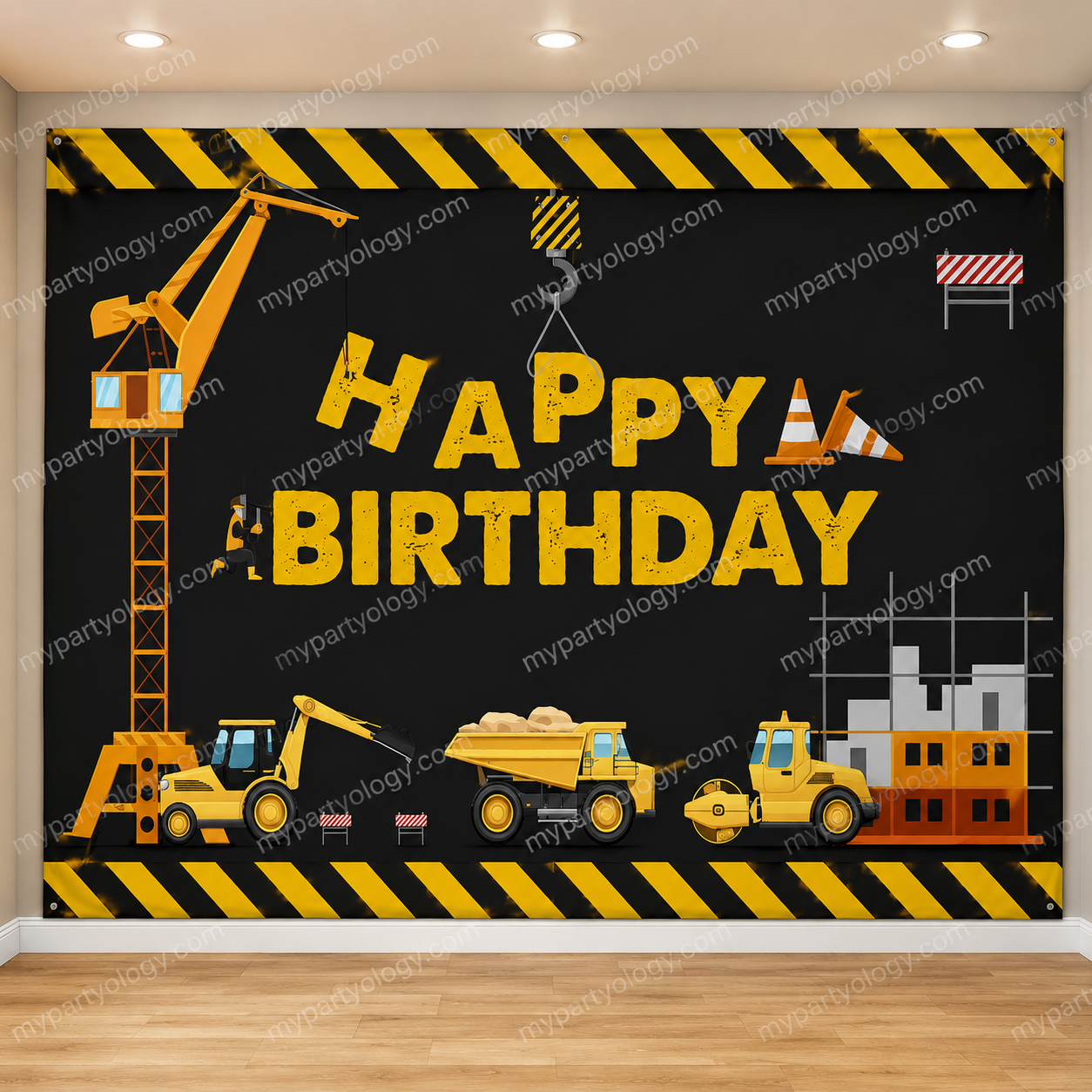 Construction Happy Birthday Backdrop (8x6ft)