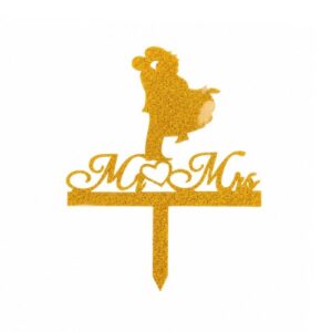 Mr & Mrs Couple Gold Glitter Cake Topper