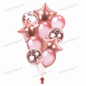 Rose Gold Star Foil & Confetti Balloon Set (Pack of 10)
