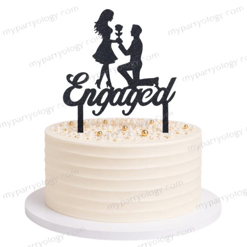 Engaged Black Cake Topper