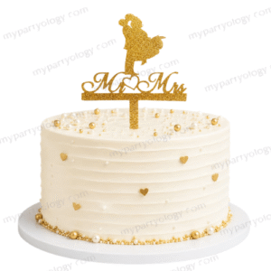 Mr & Mrs Couple Gold Glitter Cake Topper