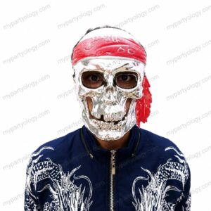 Pirate Silver Skeleton Red Bandana Mask