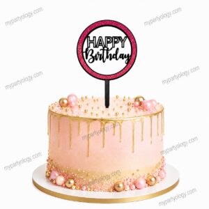 Happy Birthday Pink Circular Cake Topper