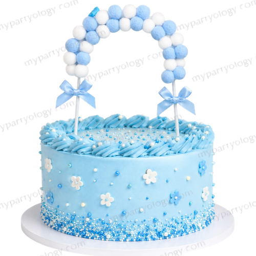 Pom Pom Blue or Pink & White Arch Cake Topper - Image 2
