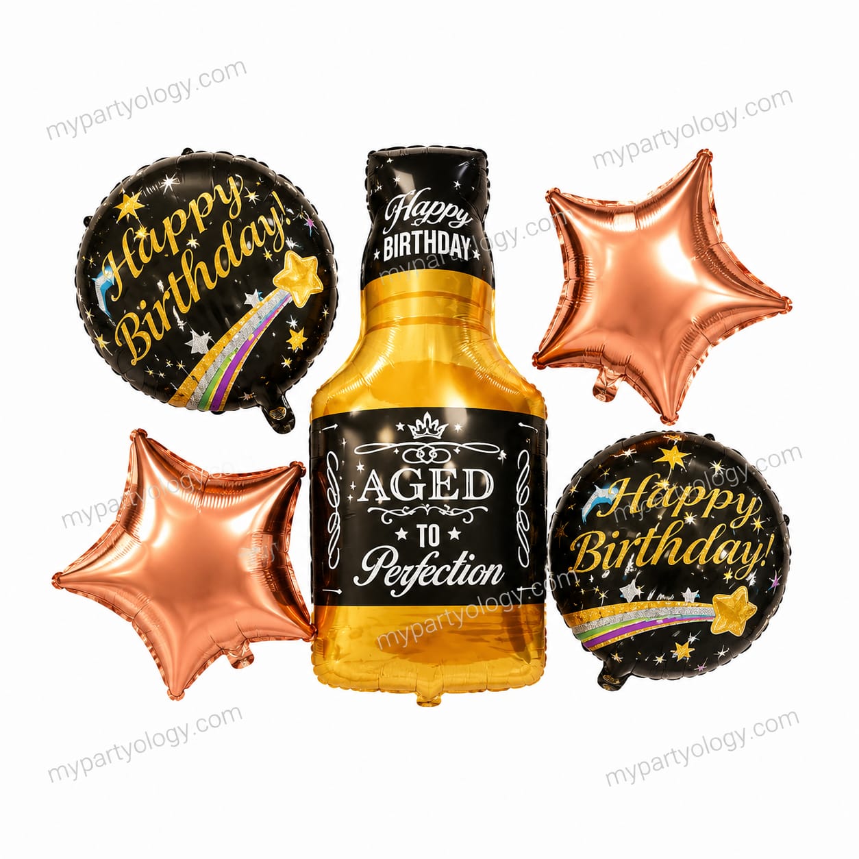 Happy Birthday Aged To Perfection Black Foil Balloon Set (Pack of 5)