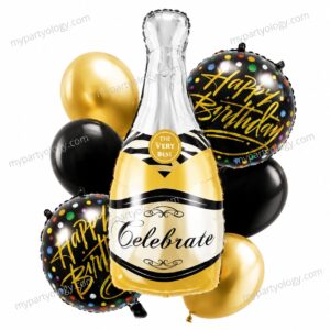 Gold Champagne Bottle Celebrate Balloon Set (Pack of 7)