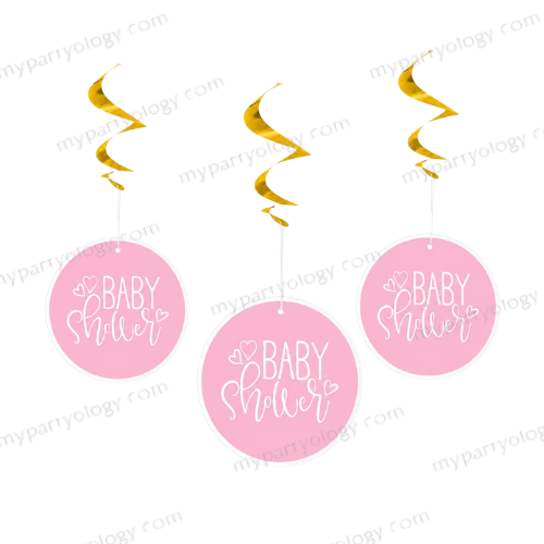Baby Shower Pink Hanging Swirl Decorations (Pack of 3)