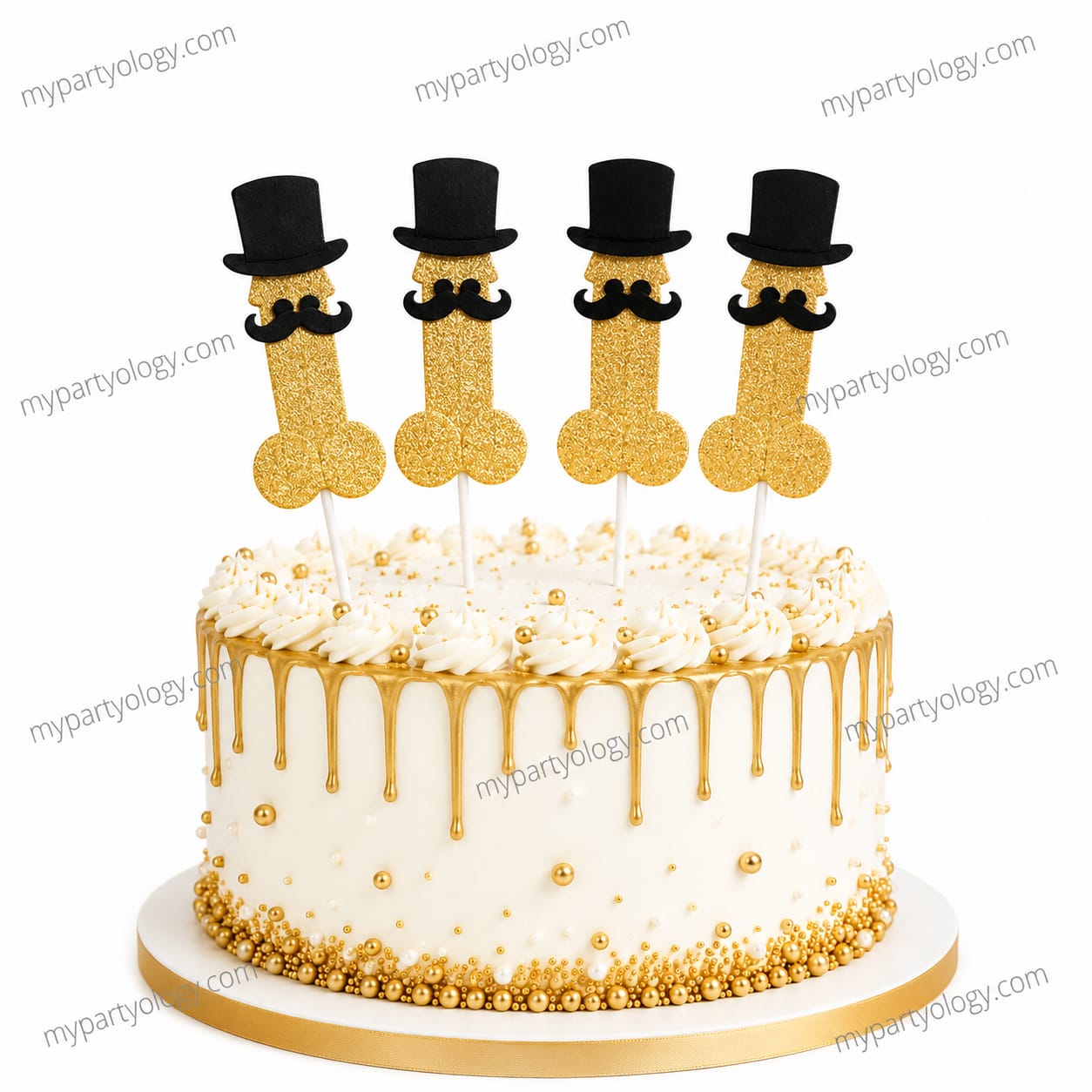 Gold Dicky Top Hat Cake Topper (Pack of 4)