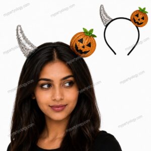 Devil Horn/Pumpkin Glitter Headband (Pack of 1)