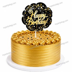 Happy Birthday Black & Gold Foil Balloon Cake Topper