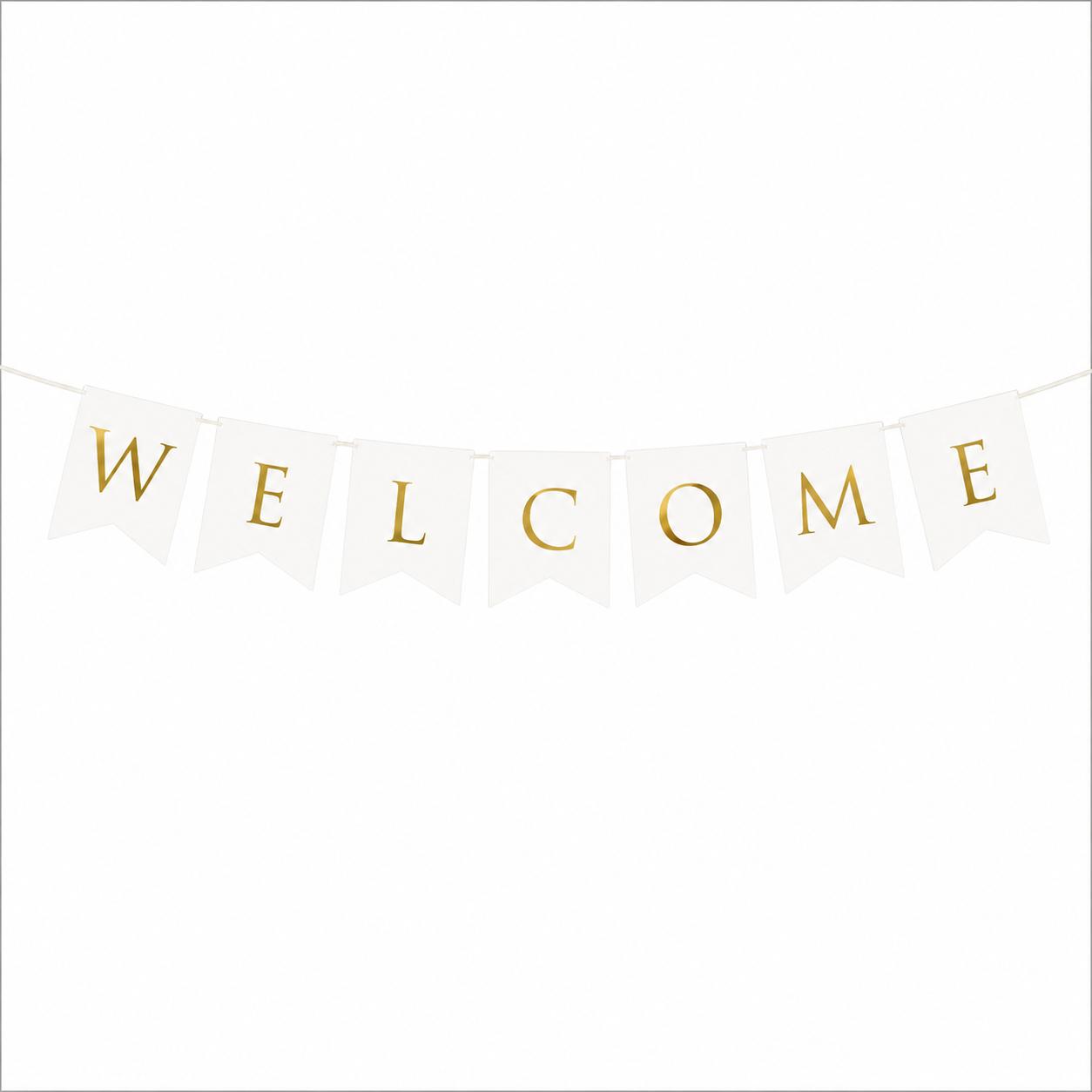 Welcome White & Gold Paper Banner