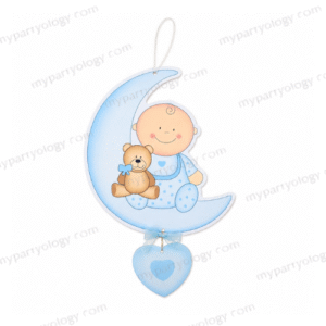 Baby Boy Moon & Teddy Wooden Hanging Decor
