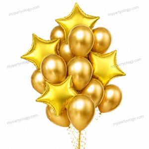 Gold Foil Stars and Latex Balloons Set (Pack of 16)