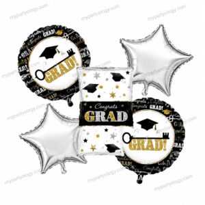 Congrats Grad Silver Foil Balloon Set (Pack of 5)