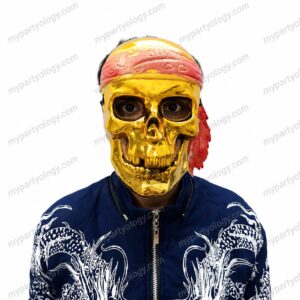 Pirate Gold Skeleton Red Bandana Mask