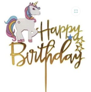 Happy Birthday Cursive Unicorn Cake Topper