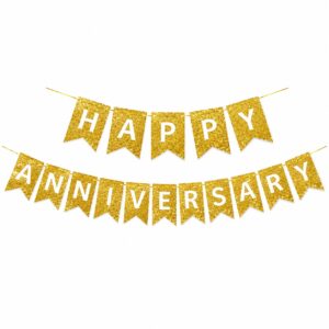 Happy Anniversary Gold Glitter Banner