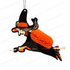 Witch On Broom Honeycomb Hanging Decoration (Pack of 1)