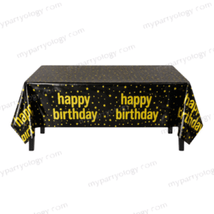 Happy Birthday Gold, Black & White Foil Tablecloth (54''x72'')