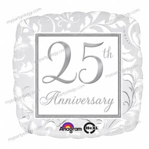 25th Anniversary Silver Elegant Square 18'' Foil Balloon (Anagram)