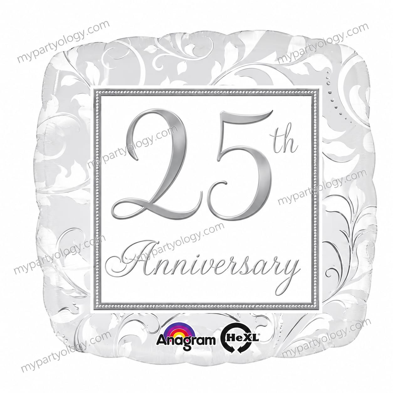 25th Anniversary Silver Elegant Square 18'' Foil Balloon (Anagram)