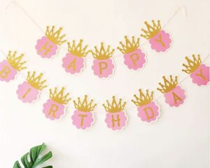 Princess Happy Birthday Crown Paper Banner