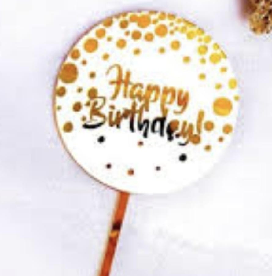 Round White w/Gold Dot Cake Topper