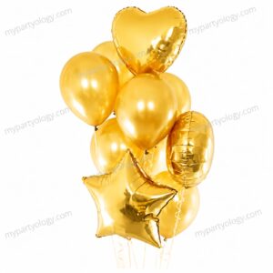 Gold Heart & Star Foil with Latex Balloon Set (Pack of 10)