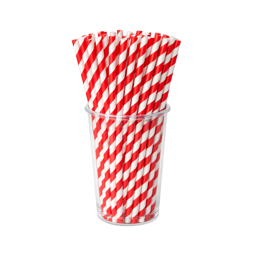 Red & White Strips Paper Straw (Pack of 10)