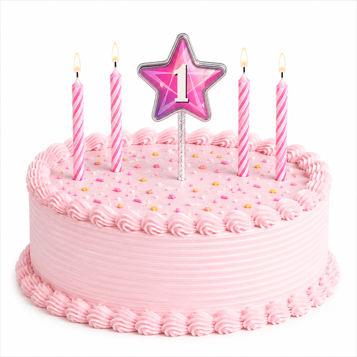 1st Birthday Pink Star Topper with Candles (Pack of 5)