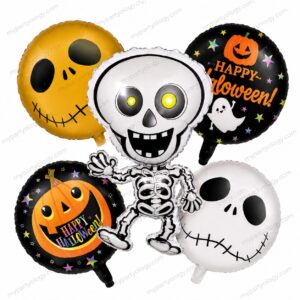 Happy Halloween Skeleton Foil Balloon Set (Pack of 5)