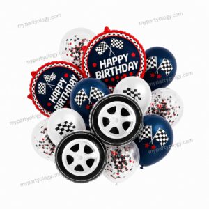 Racing Flag Happy Birthday Foil & Latex Balloon Set (Pack of 16)