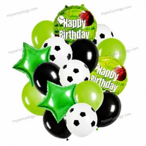 Football/Soccer Green & Black Happy Birthday Balloon Set (Pack of 16)
