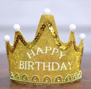 Happy Birthday Glitter Gold LED Crown