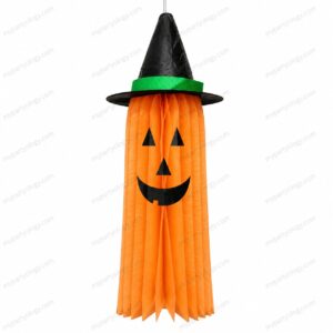 Cloth Pumpkin With Witch Hat Hanging Decoration (Pack of 1)