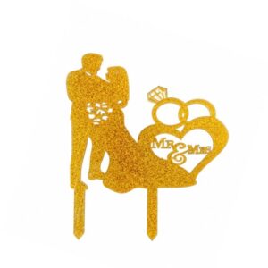 Mr & Mrs Heart Ring Cake Topper