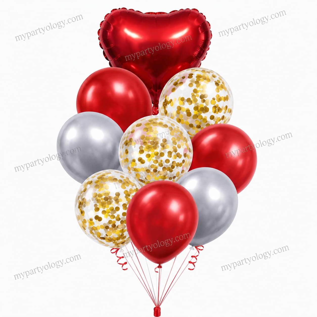 Red Heart and White Confetti Balloon Set (Pack of 9)