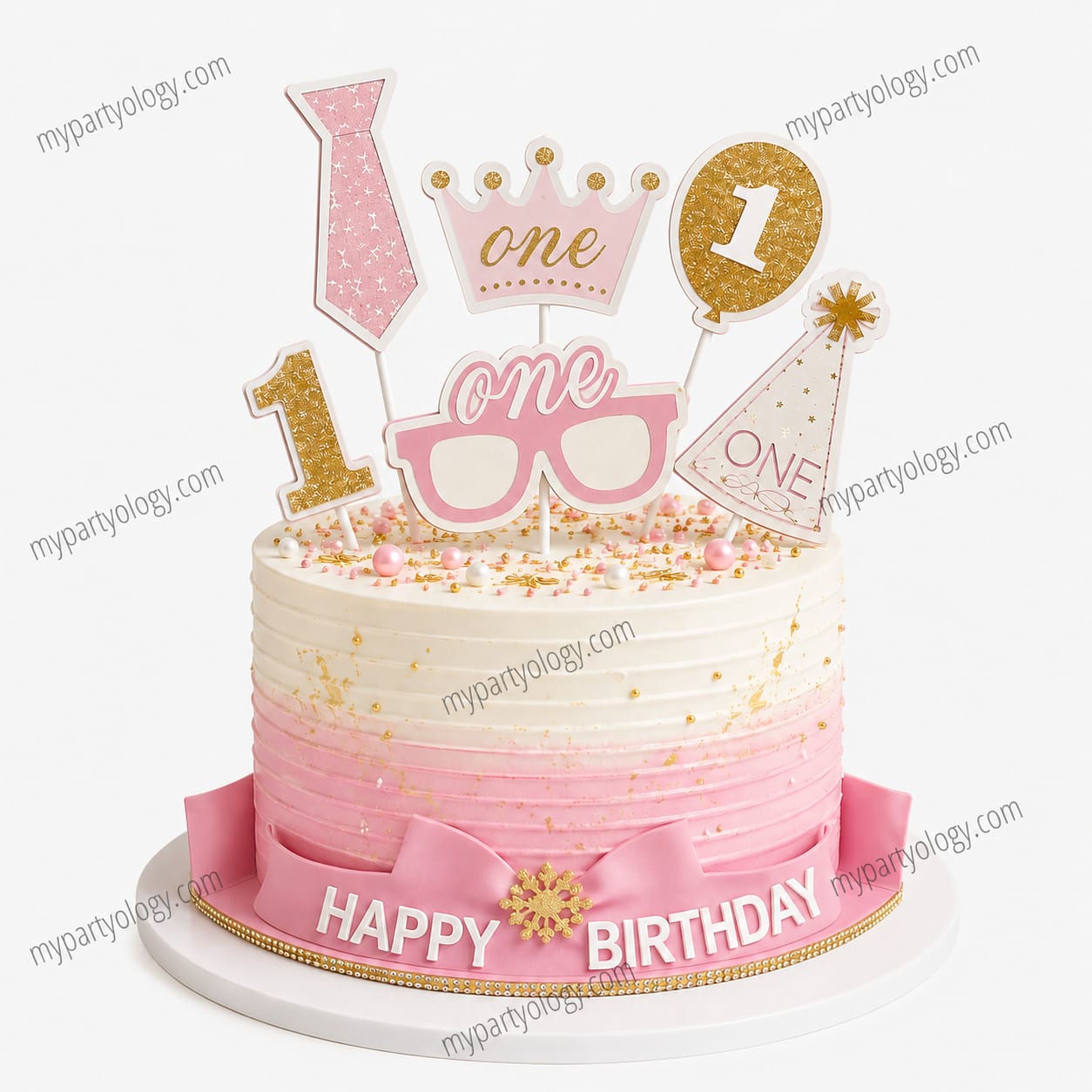1st Birthday Pink Paper Cake Topper (Pack of 6)