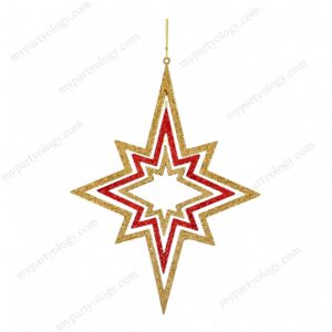 3D Star Gold & Red Glitter Hanging Decor