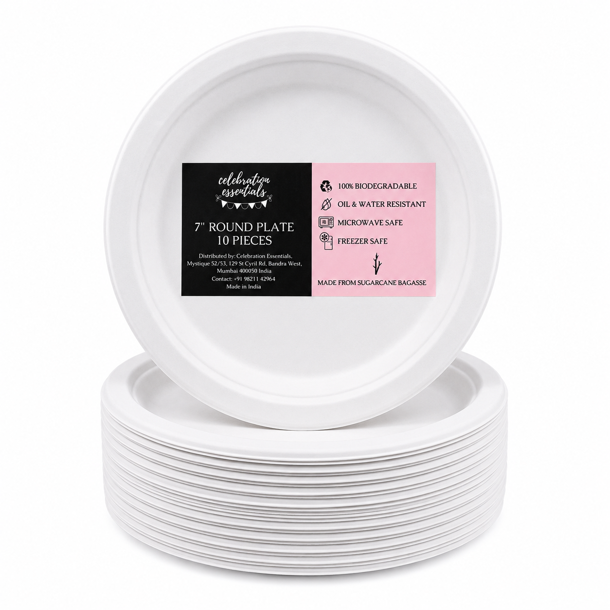 Bagasse 7inch Round Plate (Pack of 10)
