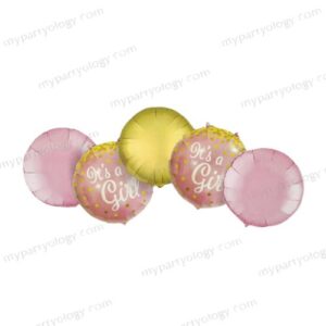 Its A Girl Pink & Gold 18'' Foil Balloon Set (Pack of 5)