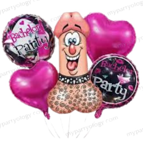 Bachelor Party with Pink Heart Foil Balloons (Pack of 5)