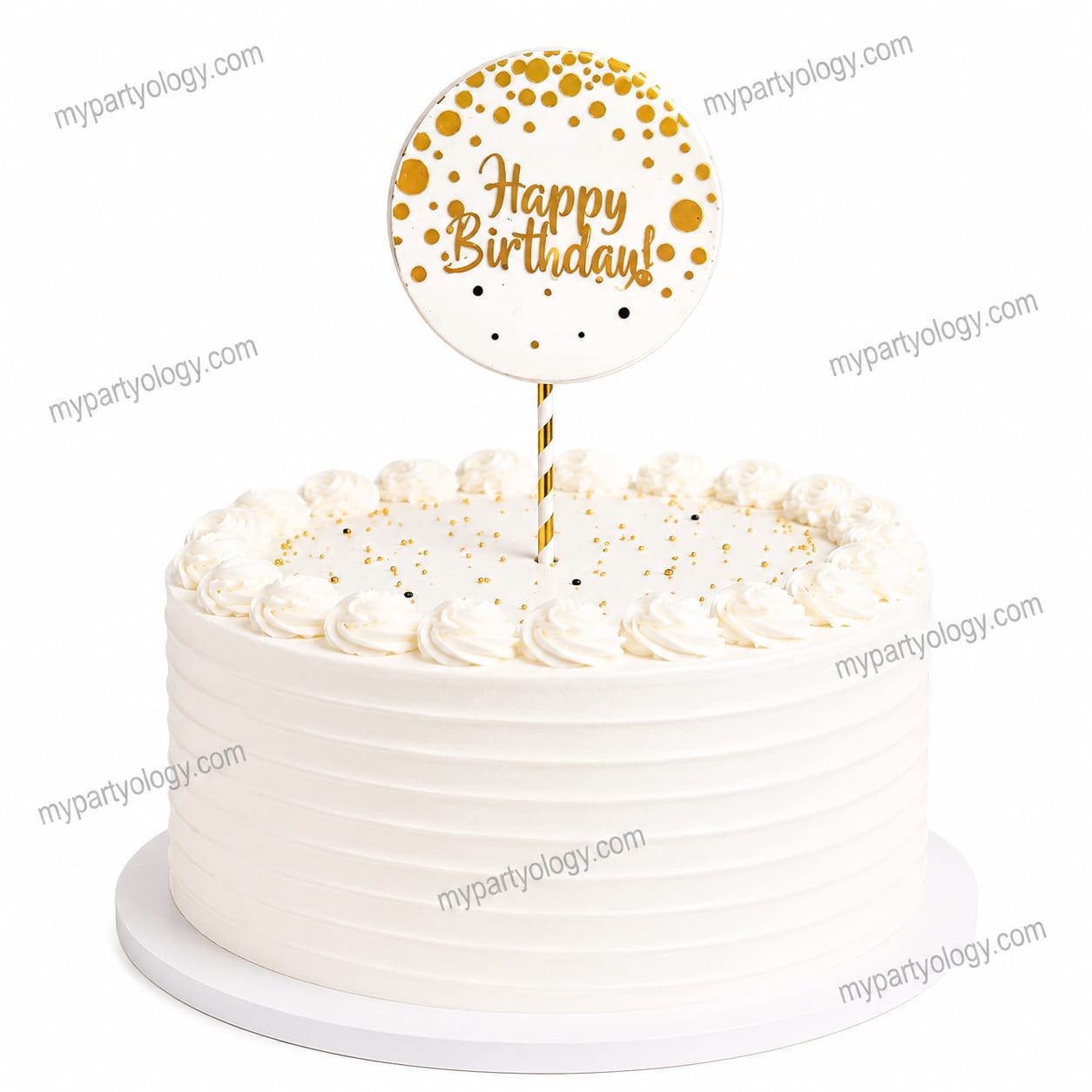 Round White w/Gold Dot Cake Topper