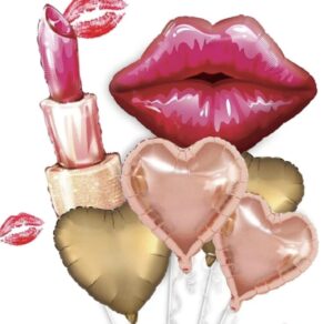 Lips & Lipstick With Hearts Foil Balloon Set (Pack of 6)