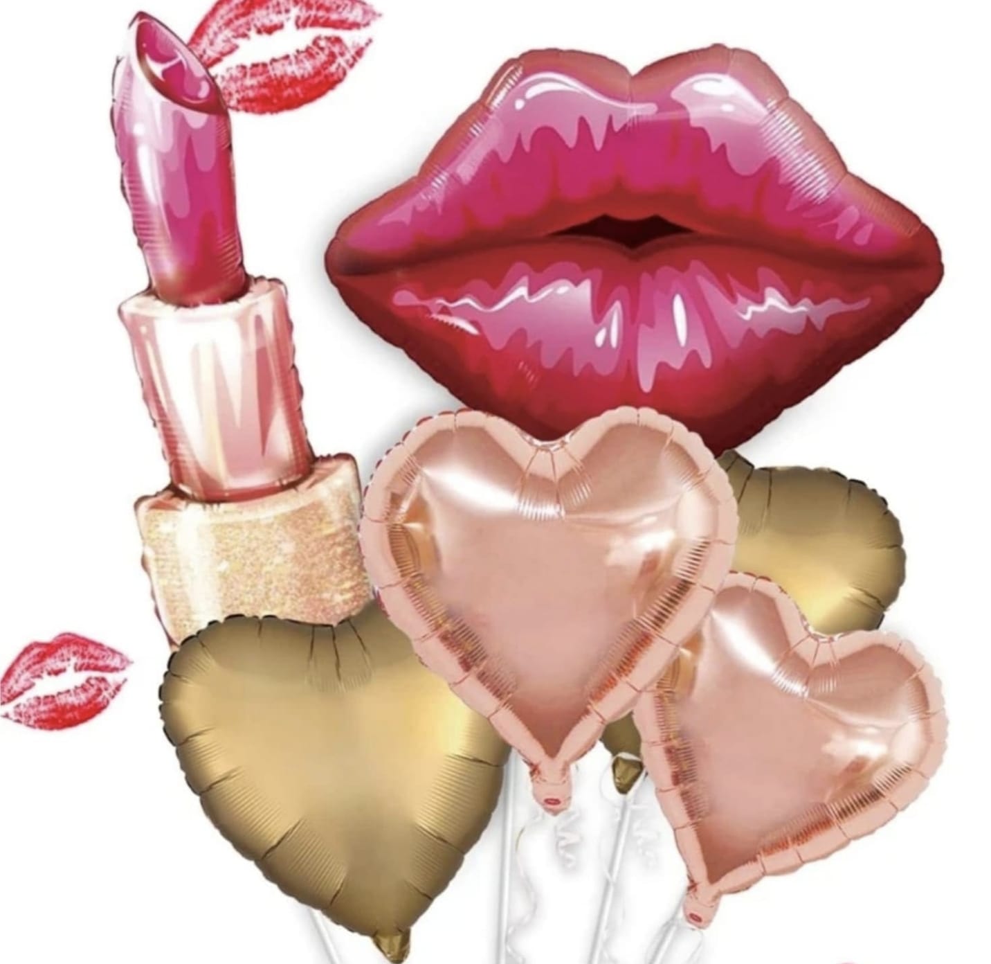 Lips & Lipstick With Hearts Foil Balloon Set (Pack of 6)