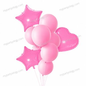 Pastel Pink Star, Heart & Latex Foil Balloon Set (Pack of 10)