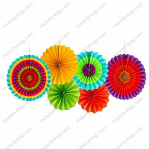 Colourful Summer Vibe Paper Fans Set (Pack of 6)