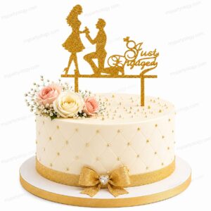 Just Engaged Couple Gold Glitter Cake Topper