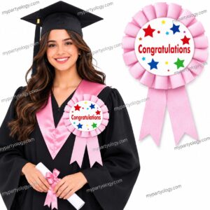 Congratulations Pink Satin Rosette Badge (Pack of 1)